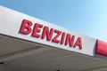 Sign of Benzina at gasoline station