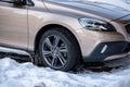 Volvo V40 Cross Country vehicle parked in snow at freezing temperatures in winter