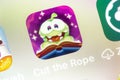 Cut the Rope mobile app game installed on iOS device, icon of application Royalty Free Stock Photo