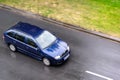 Skoda Fabia Combi estate car driving on wet road with motion blur effect Royalty Free Stock Photo
