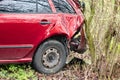 Damaged rear part of Skoda Fabia Combi car after traffic accident Royalty Free Stock Photo