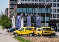 Renault-Dacia dealership in Ostrava with several yellow Dacia Dokker cars