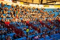 OSTRAVA, CZECH REPUBLIC, SEPTEMBER 8. 2020: Social distancing sitting on sport stadium. Fans on stadium in post corona time