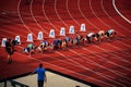 Intense 100m Sprint Male Race Captured at Track and Field Event for Worlds in Budapest and Summer