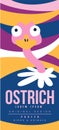 Ostrich, birds and animals poster original design, can be used for banner, greeting card, baby shower, birthday party