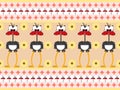 ostrich cartoon character seamless pattern on orange background