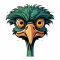 Colorful Cartoon Ostrich Drawing With Shiny Eyes And Strong Facial Expression