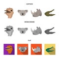 Ostrich, koala, rhinoceros, crocodile, realistic animals set collection icons in cartoon,flat,monochrome style vector