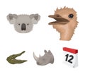 Ostrich, koala, rhinoceros, crocodile, realistic animals set collection icons in cartoon style vector symbol stock