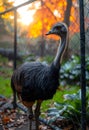 Ostrich is large flightless bird native. The ostrich is standing on the grass next to a chain link fence Royalty Free Stock Photo