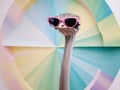 Ostrich with Pink Sunglasses on Colorful Background. Royalty Free Stock Photo