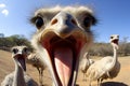 Ostrich selfie funny head. Generate Ai Royalty Free Stock Photo