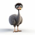Realistic Pixar Style Ostrich On White Background In 8k Uhd