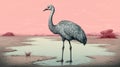 Ostrich Near Cold Water: Risograph Ra 8600 Textured Image Royalty Free Stock Photo