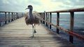 Photographically Detailed Portrait Of Ostrich On Old Pier