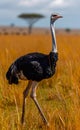 Ostrich walking on the dry grass in the wilderness Royalty Free Stock Photo