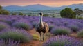 Emu Wandering Through a Beautiful Lavender Field at Sunset Serene Landscape Royalty Free Stock Photo