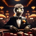 Ostrich Wearing a Tuxedo and Playing in a Las Vegas Casino