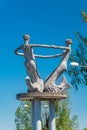 Monument to the three mermaids at Drweckie lake in Ostroda Poland