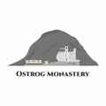 The Ostrog Monastery. Great architecture and culture. A must-visit. Travel to Montenegro, infographic poster, banner concept