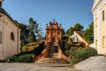 Ostrov,Czech Republic-October 10,2021.Piarist Monastery with Chapel of Virgin Mary of Einsiedeln.Pilgrimage chapel and funeral