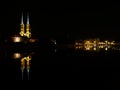 Ostrow Tumski at night. Illuminated Gothic cathedral of St. John the Baptist on Tumski island.