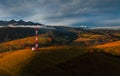 Osturna, Slovakia - Aerial view on High Tatras mountains National Park on a sunny autumn morning with warm golden sunrise Royalty Free Stock Photo