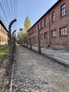 Oswiccim, Poland - October 15, 2018: Fence in Auschwitz Birkenau Concetration Camp