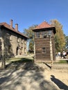 Oswiccim, Poland - October 15, 2018: Watch tower in Auschwitz Birkenau Concetration Camp