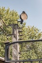 Lamp at fence of Nazi German concentration death camp Auschwitz I