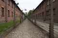 OSWIECIM, Poland - May 09, 2015: Electric fence and buildings