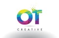 OT O T Colorful Letter Origami Triangles Design Vector.