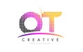 OT O T Letter Logo Design with Magenta Dots and Swoosh