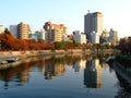 Ota river at sunset light. Hiroshima. Japan