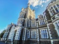 Wide-angle image of the Otago Boys' High school building in Dunedin, New Zealand