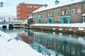 Otaru canal with Snow in winter season. landmark and popular for attractions in Hokkaido, Japan. Travel and Vacation concept Royalty Free Stock Photo