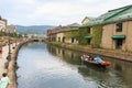Otaru, historic canal and warehousedistrict in Hokkaido, Japan, with many tourists walking by Royalty Free Stock Photo