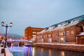 Otaru Canal in Winter with twilight light. Royalty Free Stock Photo