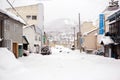 Home and restaurant in Otaru city are full white and covered by heavy snow