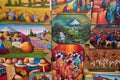 Indigenous colourful paintings in Otavalo Ecuador