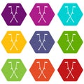 Other crutches icon set color hexahedron