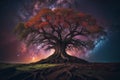 Otherworldly Arboreal Oasis: HD Wallpaper Showcasing Rooted Tree in Cosmic Ambiance