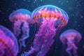 Otherworldly beauty underwater jellyfish create a stunning, glowing spectacle Royalty Free Stock Photo