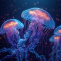 Otherworldly beauty underwater jellyfish create a stunning, glowing spectacle Royalty Free Stock Photo