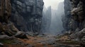 Otherworldly 3d Rendering Of Misty Gothic Rocky Valley