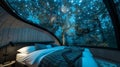 An otherworldly escape where the night sky is the focal point with a transparent ceiling that gives the illusion of Royalty Free Stock Photo