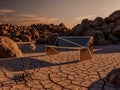 Geometric Bench with Neon Accent in a Rocky Desert Landscape Royalty Free Stock Photo