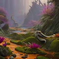 An otherworldly landscape of alien flora and fauna, with strange creatures lurking in the shadows5, Generative AI