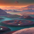 An otherworldly landscape of alien planets, with strange creatures and exotic landscapes4, Generative AI