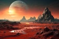 Otherworldly landscape on distant alien planet. Generative AI